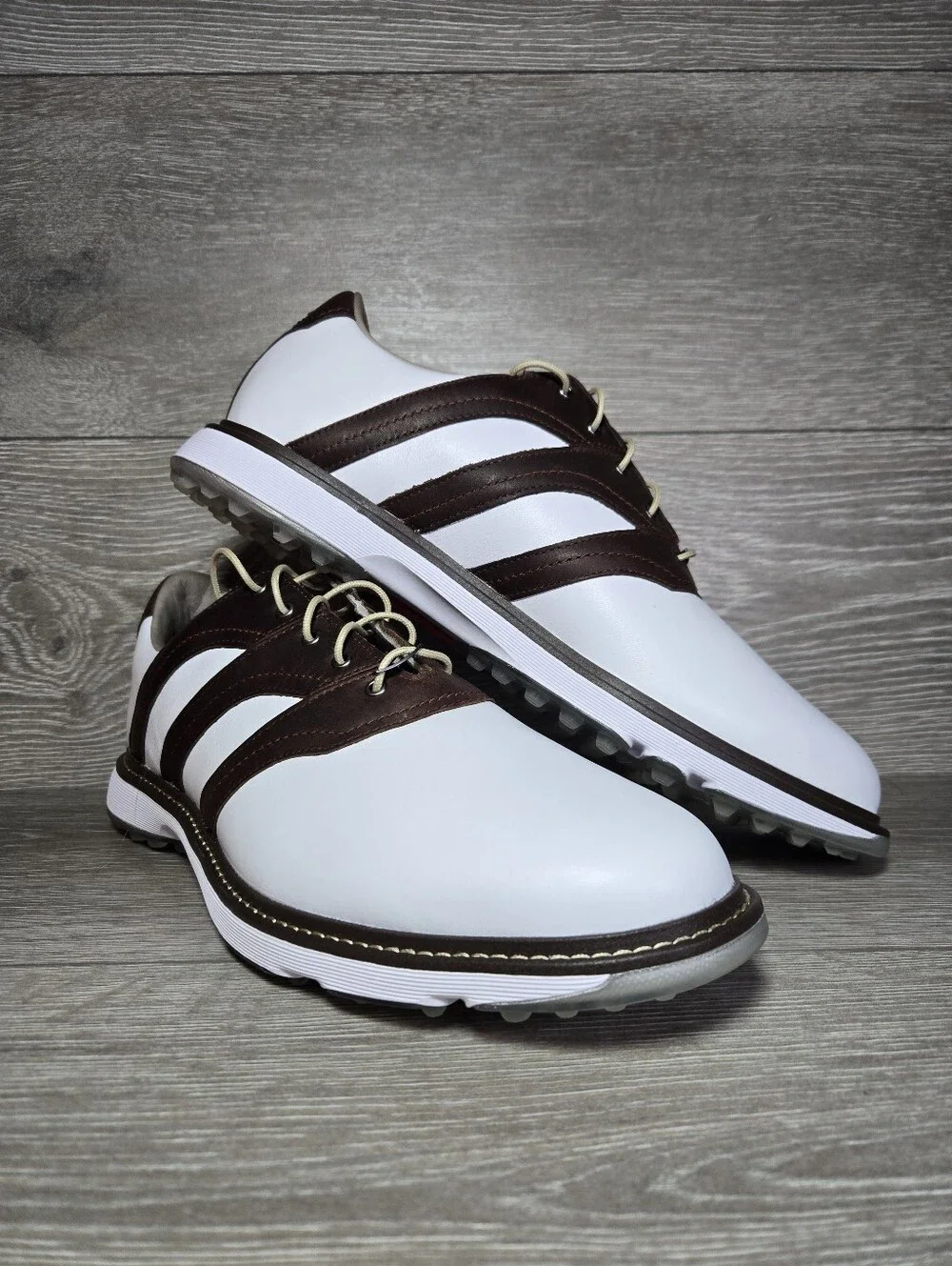 Adidas MC Z-Traxion Spikless Golf Shoes White / Brown Men's Size 12 Brand New